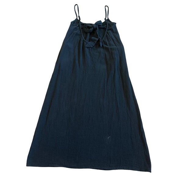 Sol Los Angeles Black Gauze Midi Dress Spaghetti Strap Tie Back Size XS Small - Picture 2 of 12